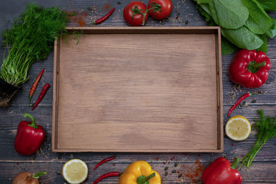 Directly above shot of red chili peppers on table