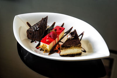 Close-up of cake in plate on table