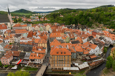 High angle view of townscape against sky