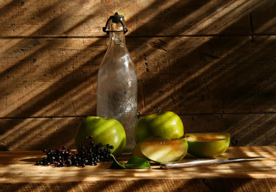 High angle view of drink on table