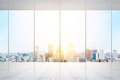 Panoramic view of modern buildings against clear sky