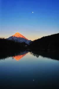 Scenic view of lake against clear blue sky