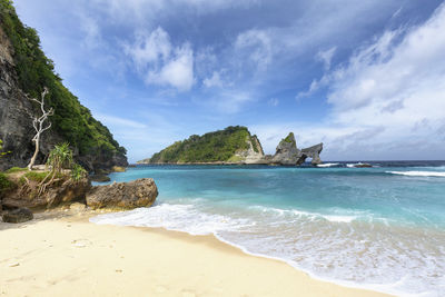 Scenic view of beach against sky