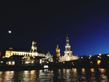 Reflection of illuminated buildings in water