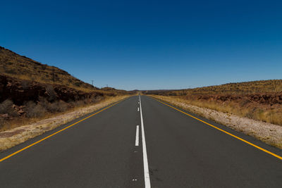 Empty road along landscape against blue sky