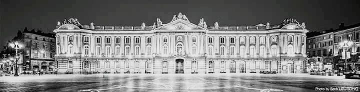 Illuminated building at night