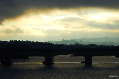 Bridge over river against sky during sunset