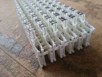 High angle view of objects on table