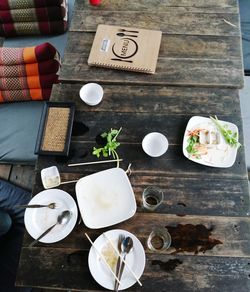 High angle view of food on table