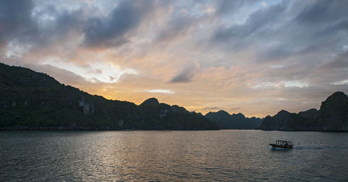 Sunset over halong bay in vietnam