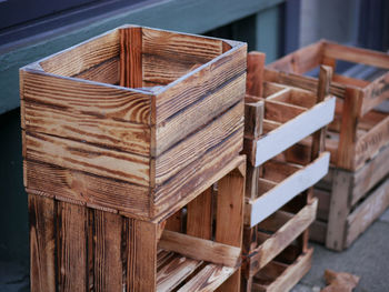 Close-up of wooden crates