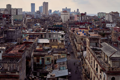 High angle view of buildings in city