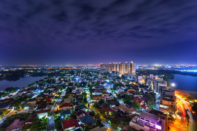 City scape. photos from the night sky view lake muang thong thani. nonthaburi. thailand. 26 nov 2019