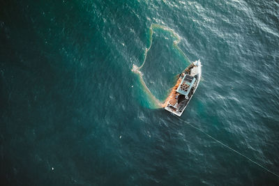 High angle view of boat in sea