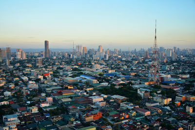 High angle view of buildings in city