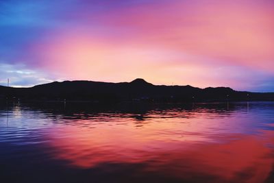 Scenic view of lake at sunset