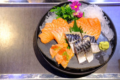 Close-up of sushi served on plate