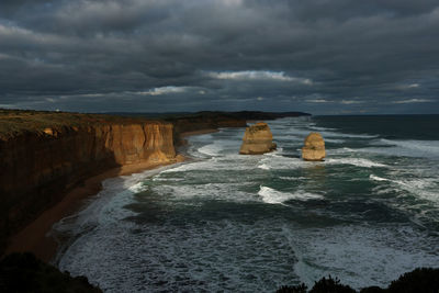 Scenic view of sea against cloudy sky