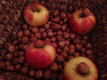 High angle view of apples on table