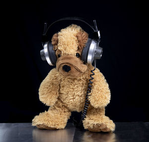 Close-up of stuffed toy against black background