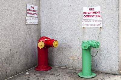 Close-up of fire hydrant against wall