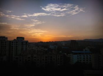 High angle shot of cityscape at sunset