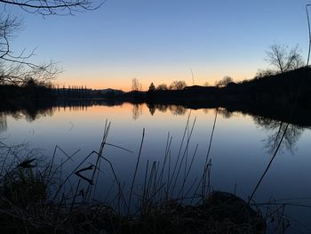 Scenic view of lake against sky during sunset