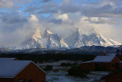 Scenic view of snowcapped mountains against sky