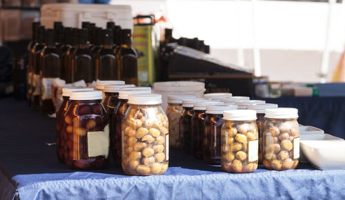 Close-up of food in jar on table