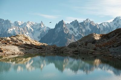 Scenic view of snowcapped mountains against sky