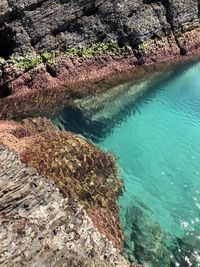 High angle view of rock formation in sea