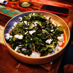 High angle view of chopped vegetables in bowl