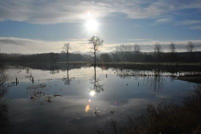 Scenic view of lake against sky during sunset