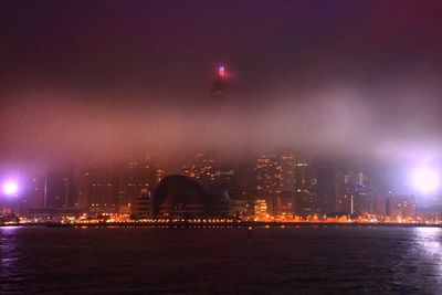 Illuminated buildings in city at night