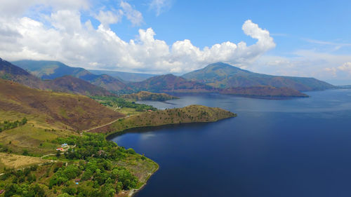 Panoramic view of landscape and mountains against sky