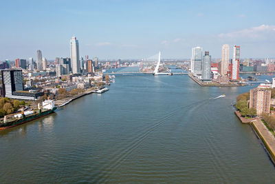 High angle view of city at waterfront