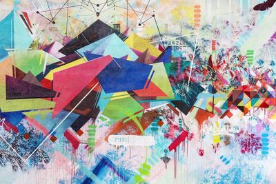 High angle view of multi colored painting on wall