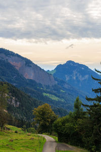 Scenic view of mountains during sunset