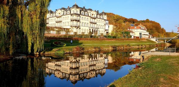 Reflection of buildings on lake