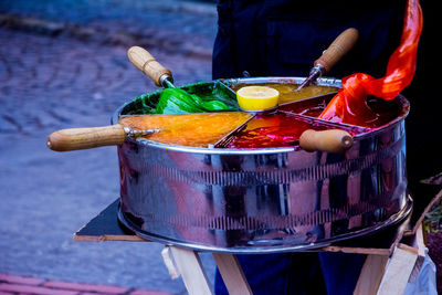 Close-up of hand holding ice cream in container