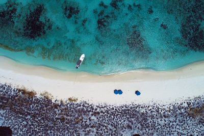 Drone view of beach with clear water in los roques, caribbean sea, venezuela