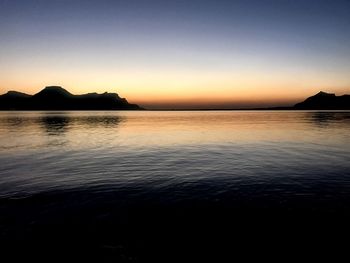 Scenic view of sea against clear sky at sunset