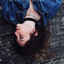 High angle portrait of woman lying down