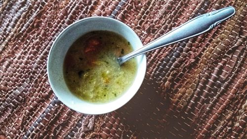 High angle view of breakfast in bowl on table