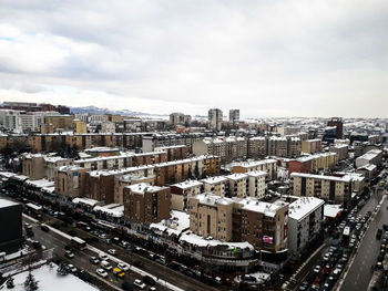 High angle view of cityscape during winter