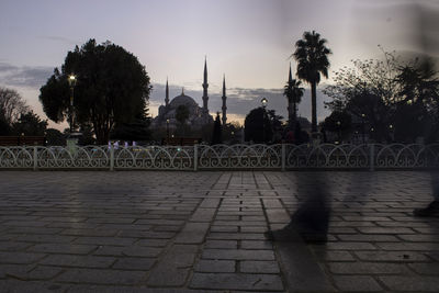 Footpath at blue mosque during sunset