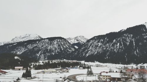 Scenic view of snow covered mountains