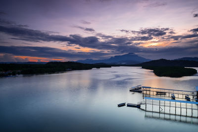 Scenic view of lake against sky during sunset