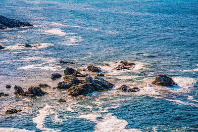 High angle view of rocks on beach