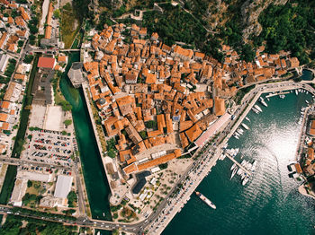 High angle view of buildings in city